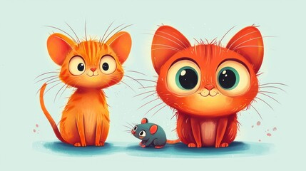 Fototapeta premium Adorable Kittens and Mouse Illustration