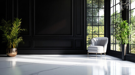 Fototapeta premium dark wall white floor modern studio background 3d render illustration