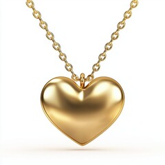 Fototapeta premium delicate gold heart-shaped pendant necklace, isolated on white for Saint Valentines Day and 8 March International Womens Day