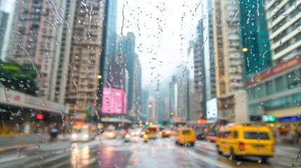Fototapeta premium Rain Streaked Window City Traffic View
