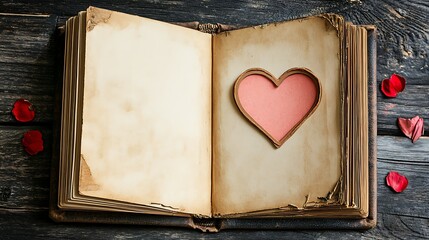 A heart-themed scrapbook with an open page left blank for a message
