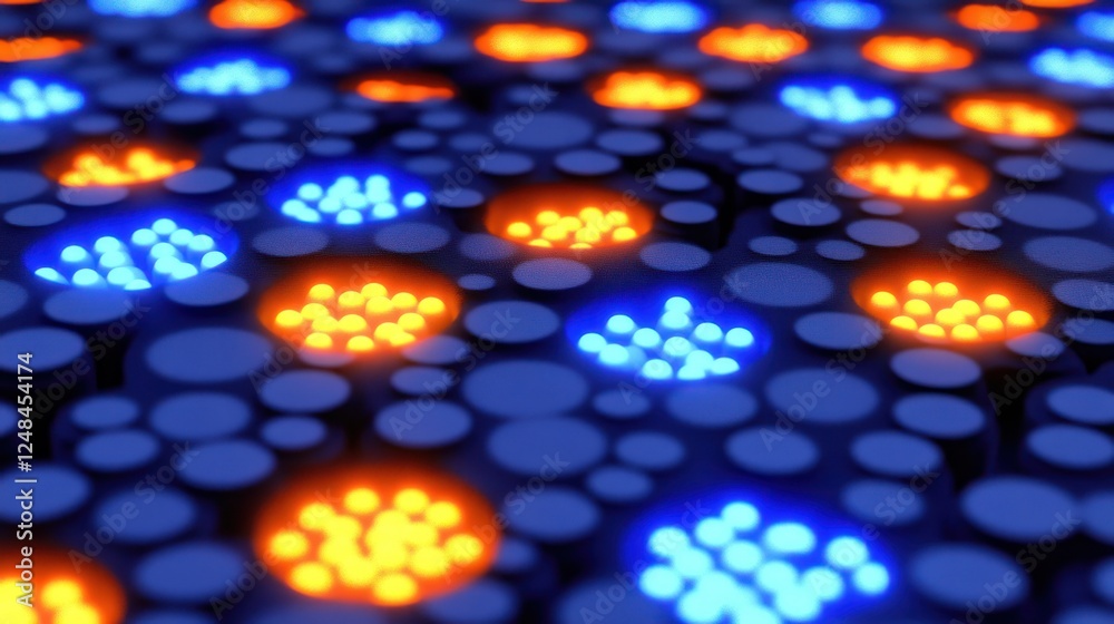 Poster Illuminated Clusters In A Dark Blue Pattern