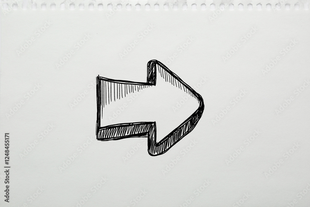Wall mural one black arrow on notebook paper. pointer