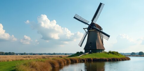 Close-up view of weathered Dutch windmill near Rotterdam , gray, windmill, wood
