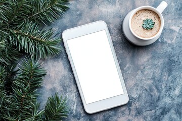 Smartphone with blank screen background. Top view with copy space. Mockup for design