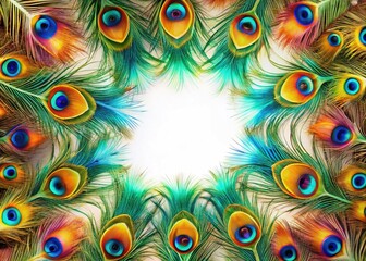 Exquisite Peacock Feathers Border Frame with Copy Space Generative AI
