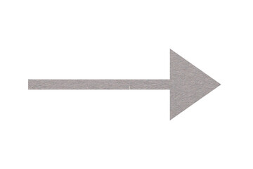 Arrow with texture of light grey paper isolated on white