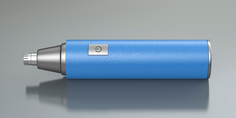 Blue ear and nose hair trimmer on shiny grey background