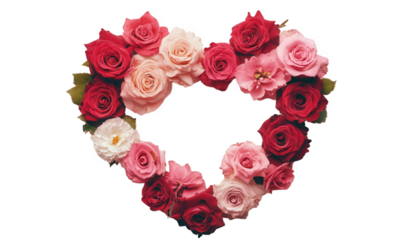A heart composed of red and white roses