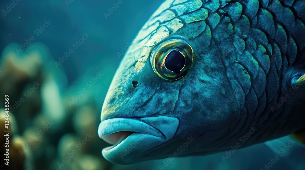 Wall mural Close Up Of A Blue Fish Underwater