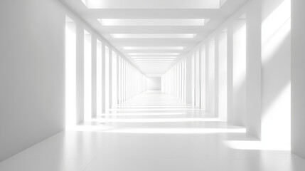 Obraz premium Minimalist White Corridor with Bright Light 3d render wallpaper background. 3D Illustration
