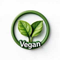 3D Vegan Logo Design with Green Leaves and Circular Frame
