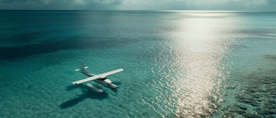 Fototapeta premium A serene parachute glides over endless blue ocean waters, capturing tranquility and boundless exploration in a grand sea escape.