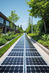 Naklejka premium Solar-powered bike paths in an urban environment, combining green energy and modern mobility.