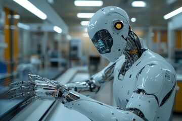 Fototapeta premium Robot conducting scientific research in a futuristic laboratory