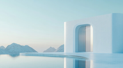 Fototapeta premium Abstract white futuristic architecture building door 3d render illustration