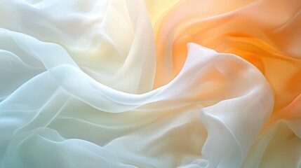 Obraz premium Soft, flowing fabric draped elegantly, blending colors of orange and white, creating a serene backdrop