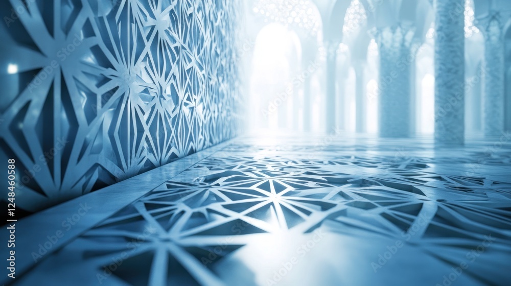 Poster abstract architectural interior with intricate geometric patterns