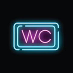 Wc neon sign glowing on black background