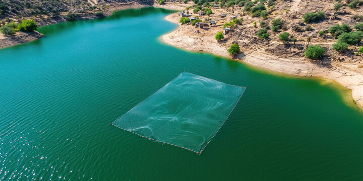community utilizing fog nets to adapt to water scarcity in serene lake setting