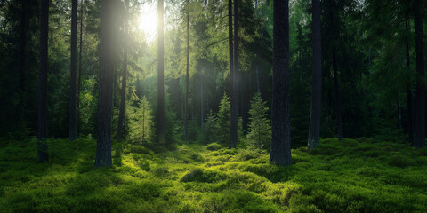 Fototapeta premium A forest with trees and grass