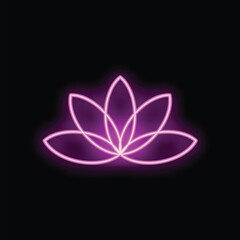Vibrant pink neon sign depicting a lotus flower, symbolizing purity, enlightenment, and spiritual growth