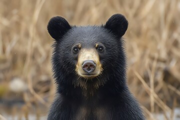 Fototapeta premium Majestic black bear staring intently in forest