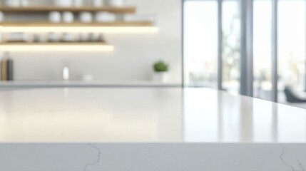 Empty tabletop counter interior in a clean and bright kitchen background
