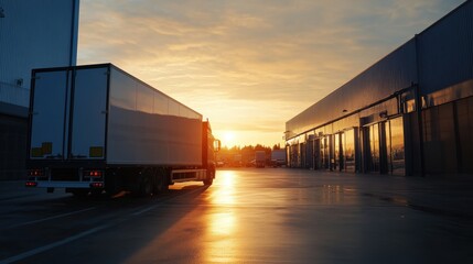 Obraz premium Large delivery truck leaving industry