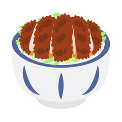 ソースカツ丼。フラットなベクターイラスト。
Sauce pork cutlet bowl. Flat vector illustration.