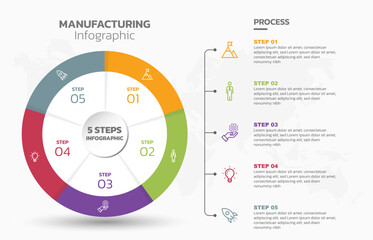 Visual data presentation. Cycle diagram with 5 options. Pie Chart Circle infographic template with 5 steps, options, parts, segments. Business concept. Editable pie chart with sectors. Single layer.