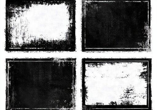 Set of 4 transparent vector grunge abstract dirty background frame border textures with dust overlay. Place artwork over any image to make distressed effect