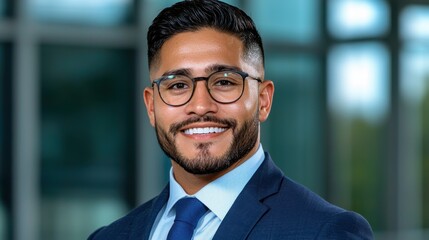 Fototapeta premium Confident and Successful Corporate Employee Smiling in a Modern and Well Designed Professional Office Space