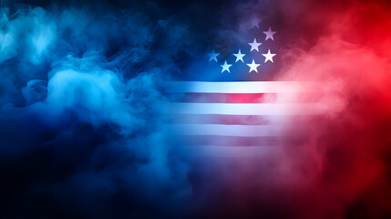 Smoky blue and red hues swirl together with stars in a soft, patriotic design, evoking a sense of pride and unity.