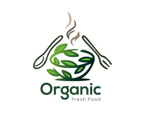organic fresh food illustration logo design template