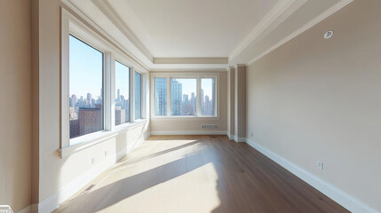 empty white room with big windows and bright day light 3d render illustration. 3D Illustration