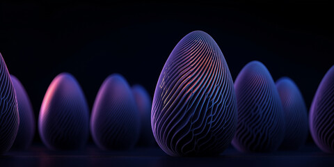 A group of purple eggs with a single egg in the middle