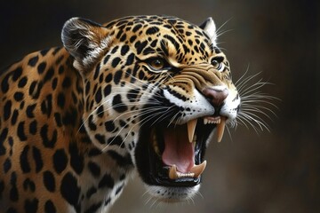 Obraz premium Majestic jaguar roaring in the wild jungle