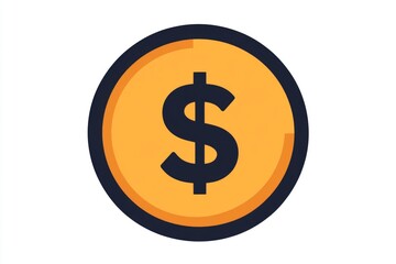 Fototapeta premium Golden dollar coin icon with bold black outline on white background