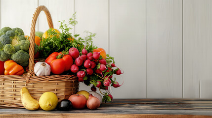 A vibrant display of colorful and fresh raw vegetables and fruits stacked neatly for sale, showcasing organic produce at a market