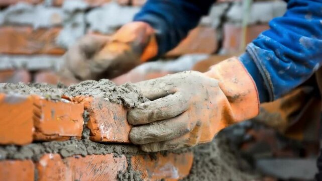 Footage of a bricklayer laying bricks is useful for construction companies, renovation and interior design training videos.
