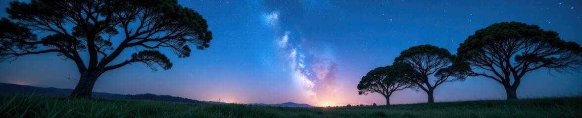 Obraz premium Trees swaying gently in the breeze under starry skies, breeze, nature, gentle