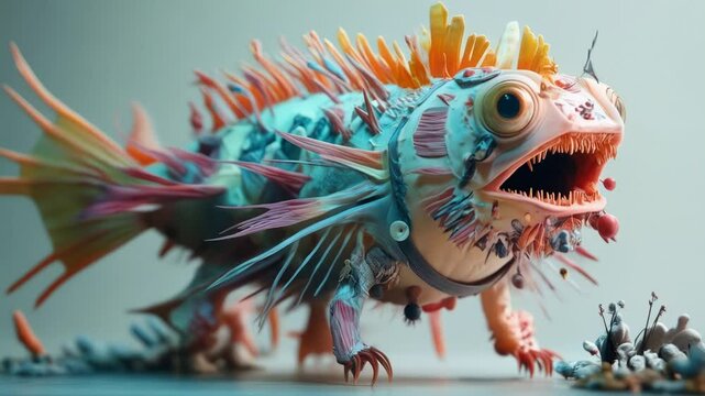 Digital Creature Art: A Whimsical Hybrid Fish-Lizard