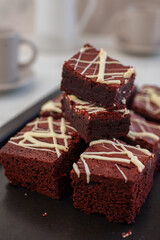  red velvet chocolate brownie square ready for eating 
