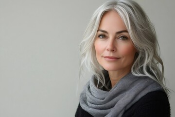 Confident mature woman with gray hair smiling