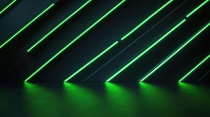 Black background with green diagonal neon lines futuristic background