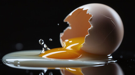 Artistic close-up of an egg cracking open with golden yolk spilling out