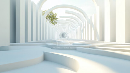 White three-dimensional maze wall under soft lighting 3d render illustration. 3D Illustration