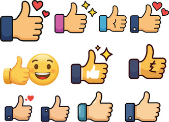 Thumbs up, thumbs up emoji, thumbs up meme and thumbs up gif hand gestures fingers like with image and Vector set of hand gesture icons for business communication design