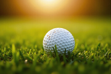 Obraz premium close up of golf ball on lush green grassy surface